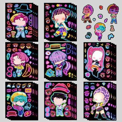 kpop猎魔女团霓虹拼装贴纸儿童DIY手账贴装饰贴saja boys炫彩贴纸