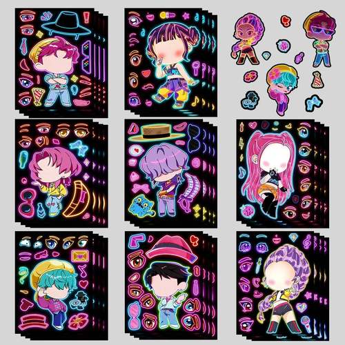 kpop猎魔女团霓虹拼装贴纸儿童DIY手账贴装饰贴saja炫彩装饰贴画