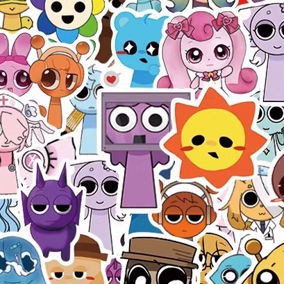 节奏盒子新角色微波炉妹妹贴纸sprunki儿童diy文具盒课桌涂鸦贴画