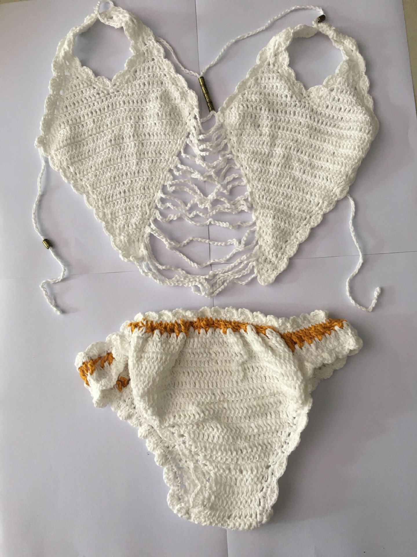 2021手工编织镂空流苏沙滩分体泳衣酒红纯棉手钩比基尼套装zy1603