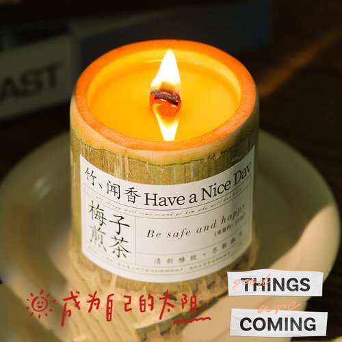 有火无烟竹筒香薰蜡烛大豆蜡木质圆柱形卧室氛围感香氛蜡烛天然感