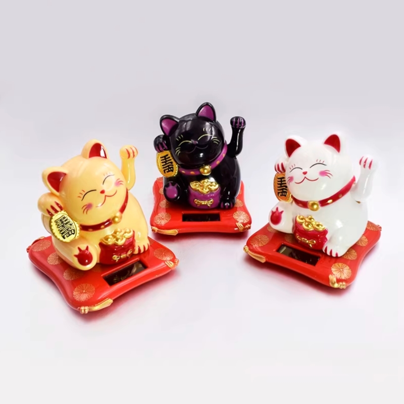 太阳能自动摇招手招财猫摆件醒狮家居办公桌面发财猫车载装饰可爱