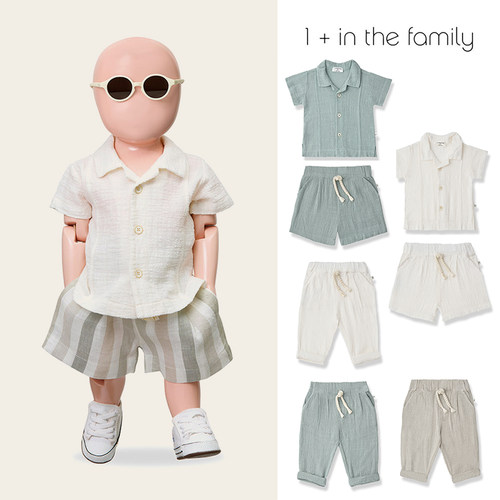 Little现货西班牙1+in the family SS26男宝纯棉短袖衬衫短裤长裤