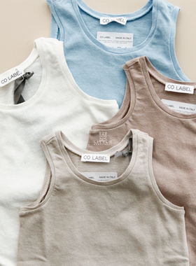 6Z Little丹麦co label SS25春夏儿童中性款纯色无袖上衣短裤