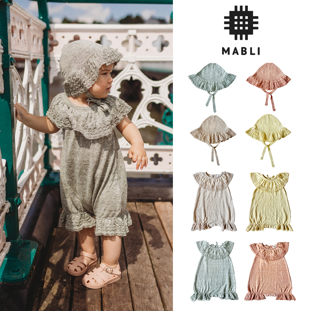 5Z Little家现货英国mabli SS24春夏女宝亚麻花边连体衣系带帽