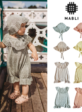 5Z Little现货英国mabli SS24春夏女宝亚麻花边连体衣系带帽