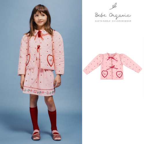 9折 Little家 bebe organic FW26女童纯棉粉色爱心波点夹克棉服