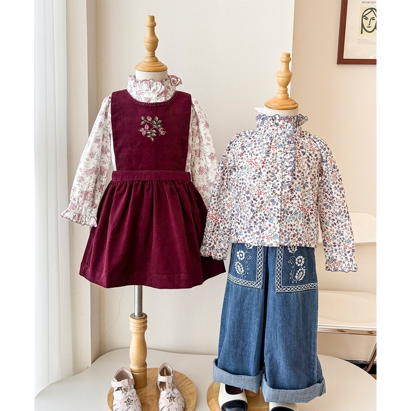 9Z Little现货 法国 Marie puce FW25秋冬女宝碎花衬衫背带裙