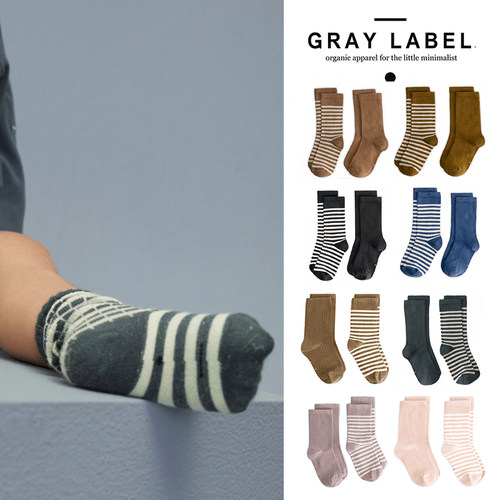 85Z现货Little荷兰gray label FW25秋冬婴幼儿童宝宝条纹短袜两双