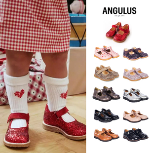 6Z现货Little丹麦ANGULUS FW24男女宝低帮软底魔术贴亮片皮鞋