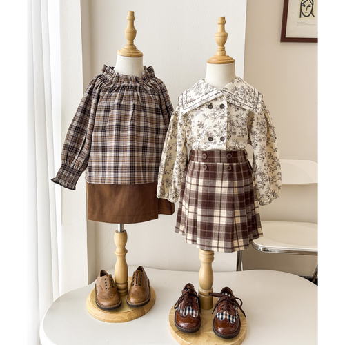 3件5折Little家现货日本Petitmig FW25秋冬女宝纯棉碎花上衣衬衫