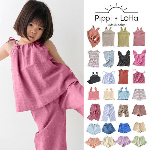 6Z Little现货日本pippi lotta SS25儿童百搭吊带背心短裤牛仔裤