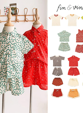 5件3折 Little  fin and vince SS23春夏儿童休闲短袖T恤衬衫短裤