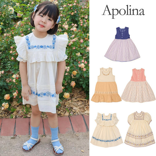 Little家现货 英国APOLINA SS26春夏女宝刺绣亚麻连衣裙公主裙