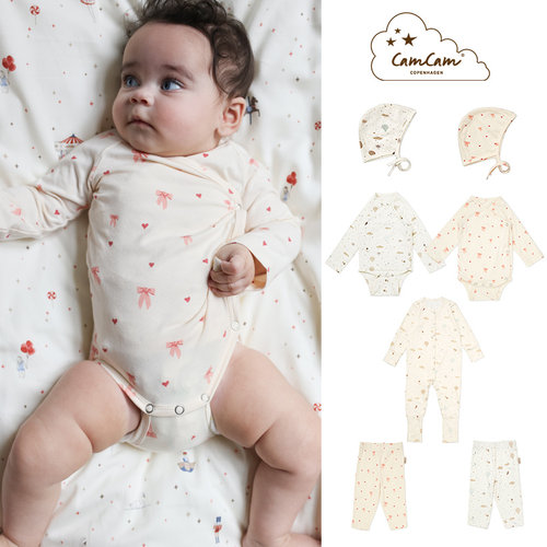 Little家 丹麦CamCam SS26春夏新生儿宝宝包屁衣连体衣打底裤胎帽