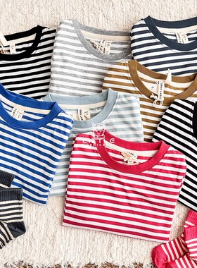 6Z Little荷兰gray label SS25儿童中性有机棉条纹长袖T恤