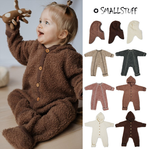 85Z Little家丹麦smallstuff FW25秋冬新生儿羊毛连体衣外出服帽