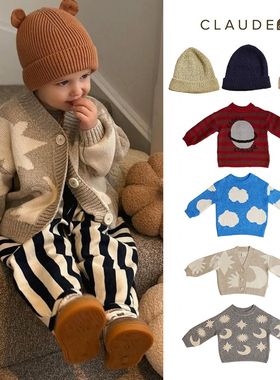 3件5折Little家现货英国Claude Co FW25儿童毛衣开衫针织帽保暖