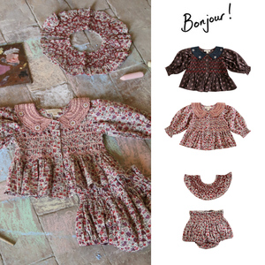 Little现货 法国bonjour FW26秋冬女宝宝碎花上衣衬衫花苞裤