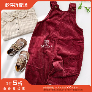 3件5折Little法国lilinoa FW24宝宝男女童上衣灯芯绒背带花苞裤