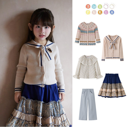 Little Dua perla FW26秋冬女宝海军风针织开衫衬衫半裙牛仔裤