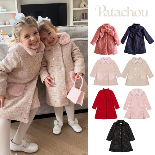 7Z 现货Little葡萄牙Patachou FW25女童呢大衣保暖中长款外套