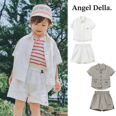 Little补货在途 日本Angel della SS26春夏儿童短袖衬衫短裤套装