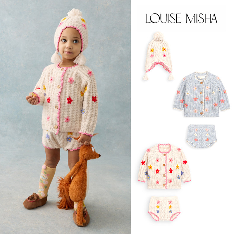 Little现货 法国louise misha FW26儿童羊毛开衫花苞裤套装护耳帽