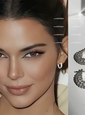 正确版！kendall同款经典镶钻迷你圈圈耳环欧美ins百搭肯豆耳钉女