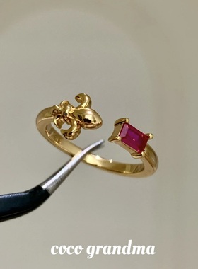 法式中古红宝石鸢尾开口尾戒