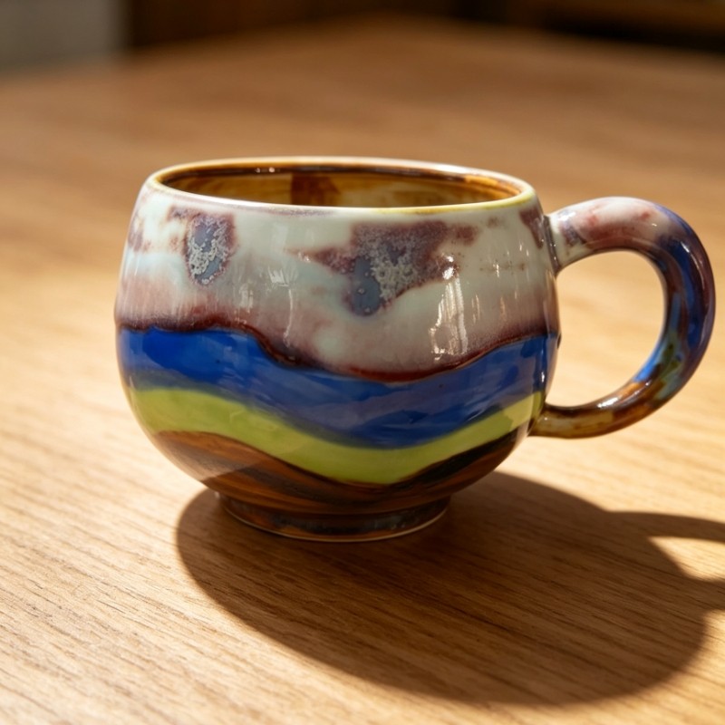 景德镇窑变流釉马克杯家用喝茶复古大容量主人杯 文艺喝茶水杯