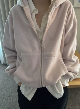 现货PREON工厂自制秋冬新款百搭舒适摇粒绒拉链连帽外套smooth风