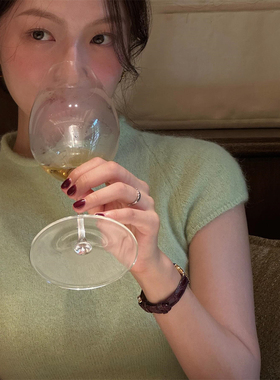 现货PREON工厂自制秋冬ged荷静同款气质温柔绿色薄款针织短袖