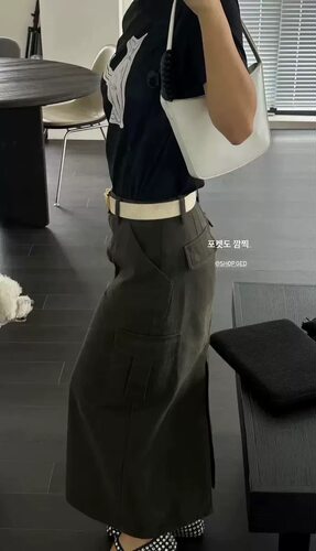 一周PREON工厂自制秋冬新款高腰通勤百搭口袋工装风长款半身裙ged
