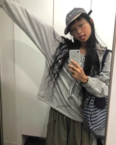 现货PREON自制早春新款褶皱松紧大圆领简约毛圈卫衣coy