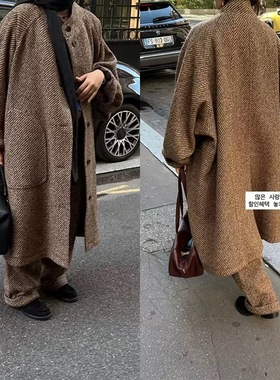 现货PREON工厂自制冬季新款高级感斜纹羊毛长款大衣ethos同款外套