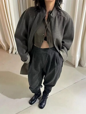 一周PREON工厂自制秋冬新款设计感斜襟羊毛西装休闲裤百搭通勤