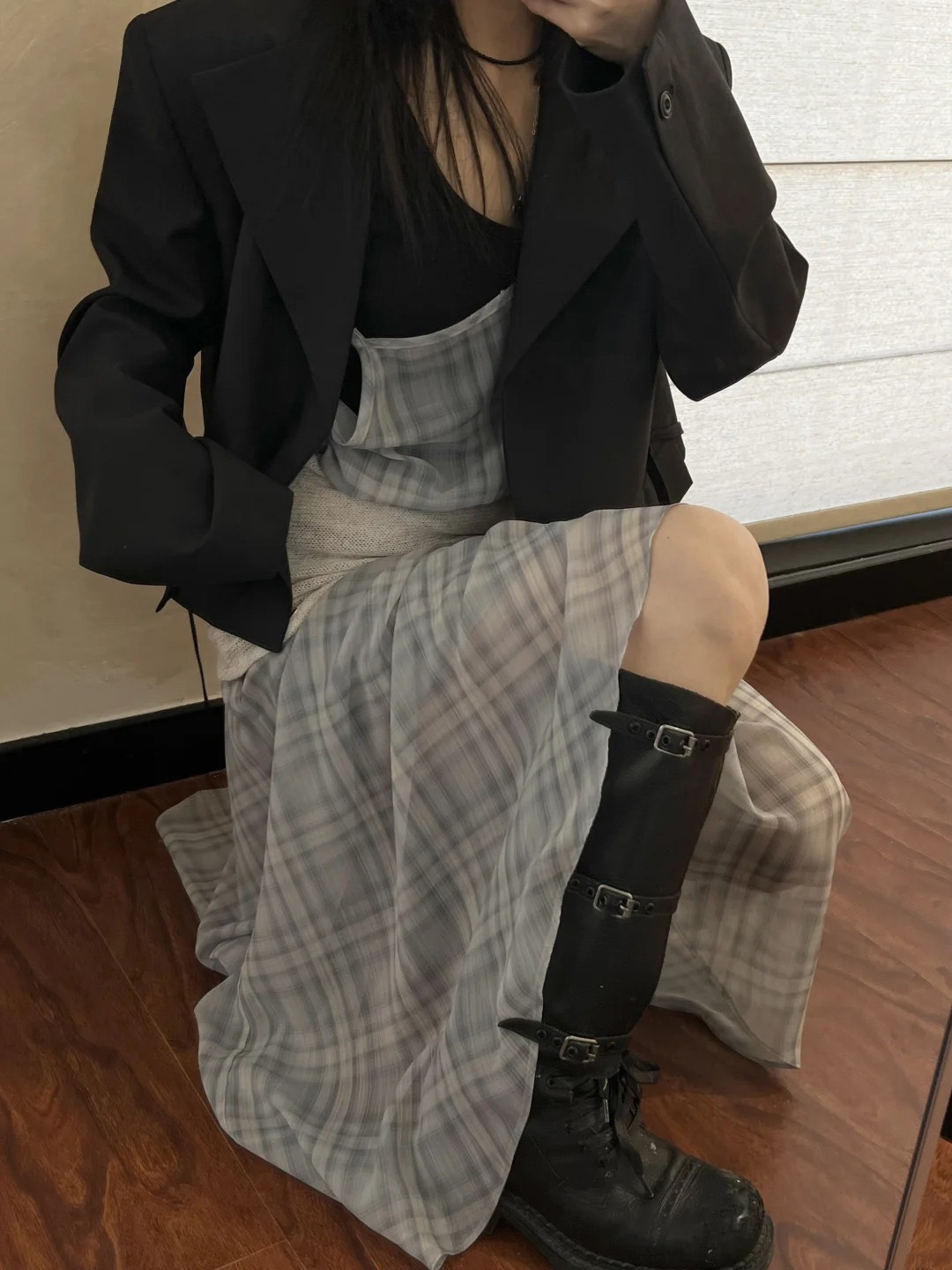 PREON工厂自制夏季清新格纹薄透叠穿吊带连衣裙morethanyesterday