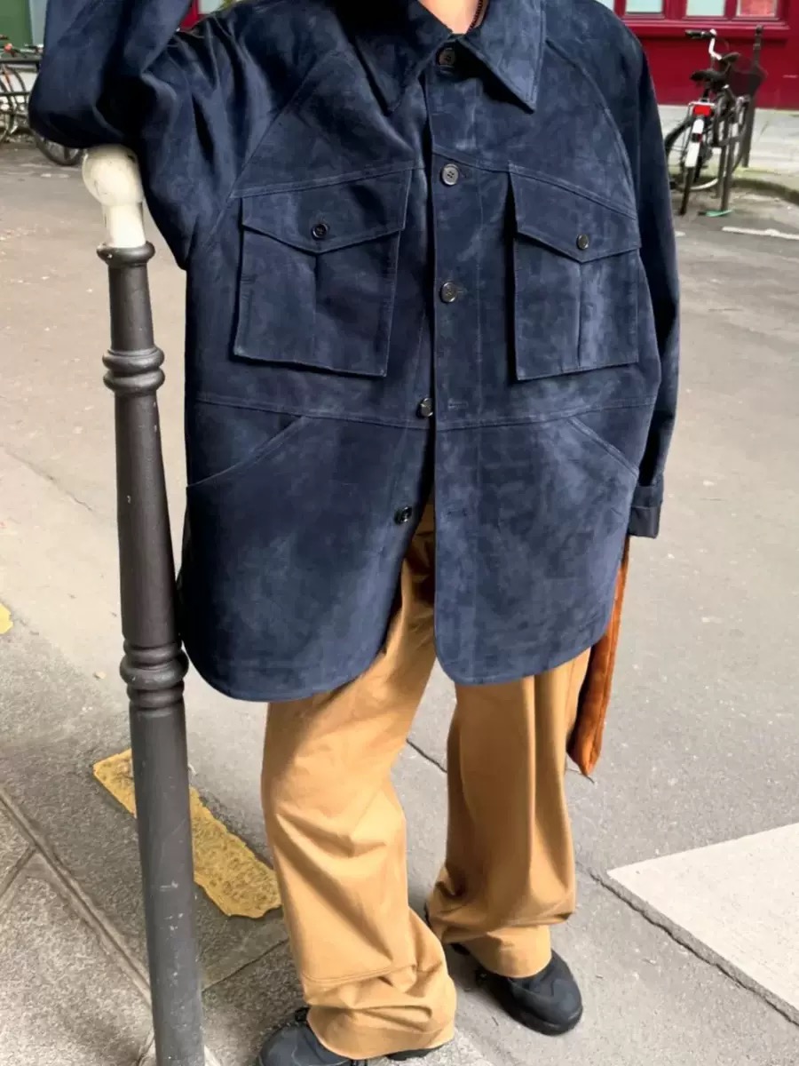 现货PREON工厂自制秋冬新款仿麂皮百搭休闲翻领工装风外套ethos风