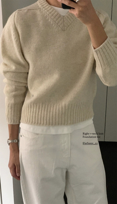 现货PRWON工厂自制urbanic30同款百搭通勤三色v领长袖针织毛衣