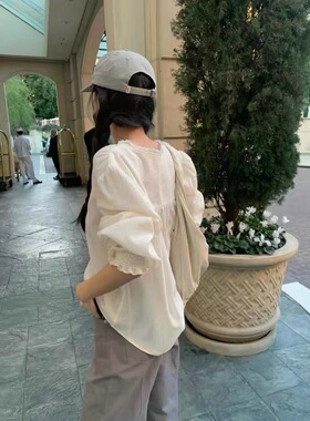 现货PREON自制早春新款舒适纯棉花边长袖衬衫tannat