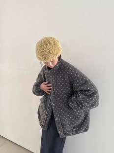 可爱点点印花立领保暖棉服外套oil同款 现货PREON工厂自制冬季 新款