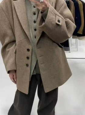 现货PREON工厂自制秋冬新款百搭通勤羊毛呢西装外套ethos同款