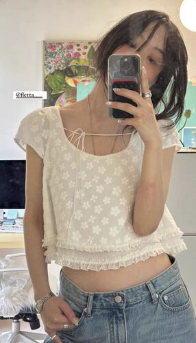 现货PREON工厂自制夏季新款浪漫花朵白色衬衣吊带半裙套装fletta