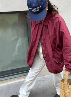 现货PREON工厂自制春季新款时髦酒红色宽松休闲薄款冲锋外套ethos