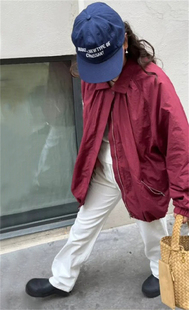 现货PREON工厂自制春季新款时髦酒红色宽松休闲薄款冲锋外套ethos
