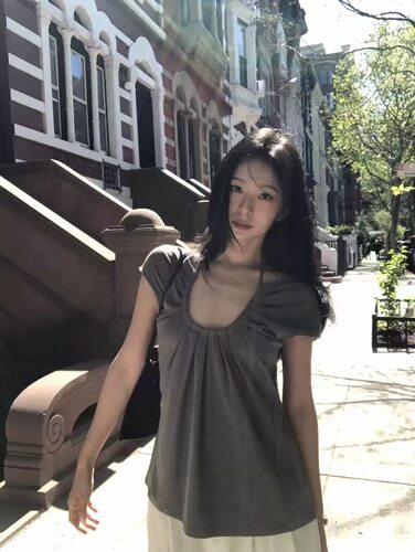 现货PREON自制挂脖系带圆领短袖t恤上衣farven