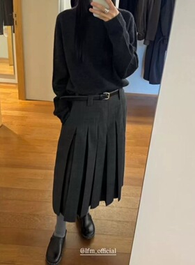 现货PREON工厂自制秋冬新款简约通勤圆领毛衣百褶长半裙lfm同款