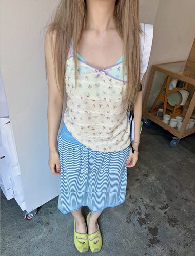 现货PREON自制薄透可爱小碎花吊带内搭nocontent风