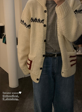 现货PREON工厂自制秋冬可爱提花棒针手工毛衣开衫外套ethos同款